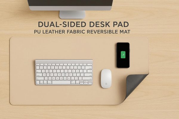 Dual-Sided Desk Pad ?C PU Leather & Fabric Reversible Mat