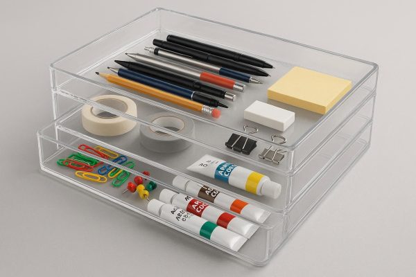 Acrylic Multi-Layer Pen Tray Organizer - Clear Visible Storage for Supplies