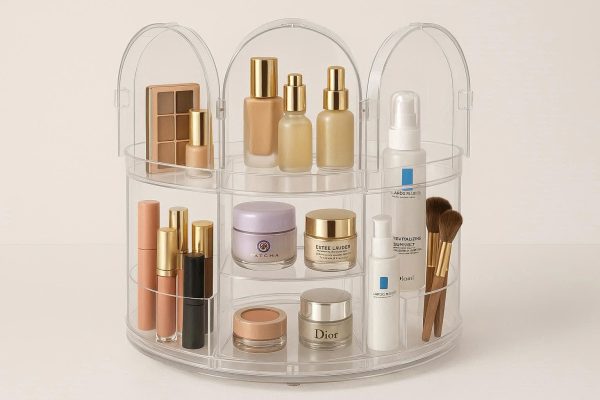 Rotating Makeup Organizer with Clear Lids - 360- Access for Beauty Products