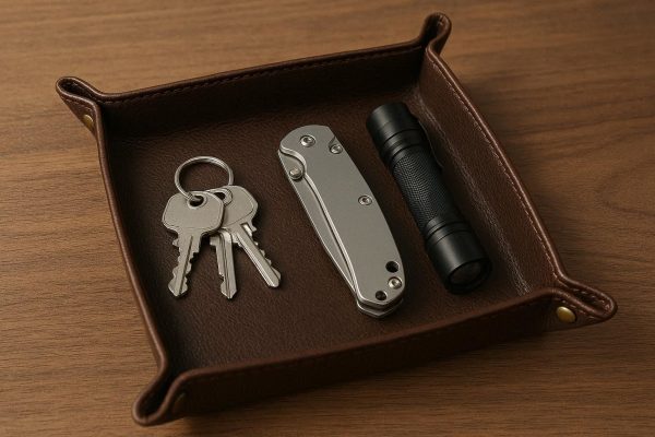 Leather-Look Desk Valet Tray - Premium Catch-All for Keys & EDC